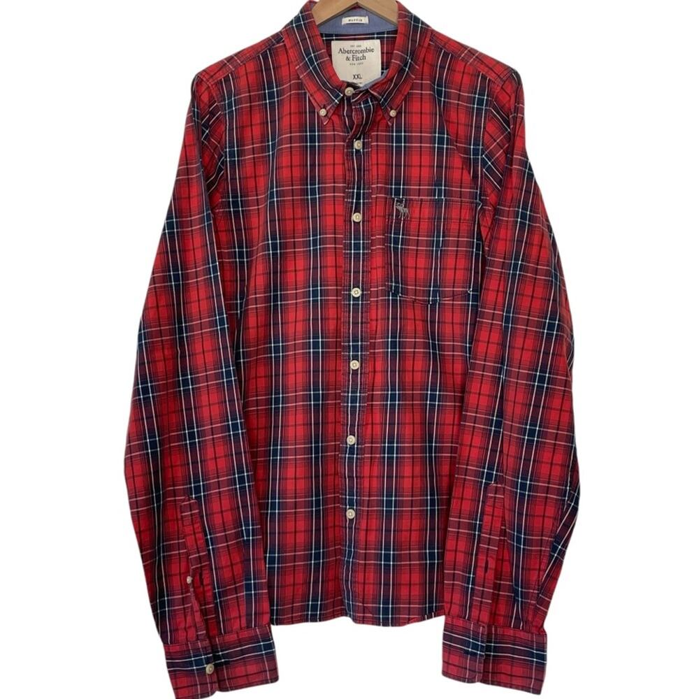 Abercrombie‎ & Fitch Mens Plaid Shirt Muscle Cabincore Gorpcore Button Up 2XL